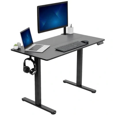 Image of VIVO Electric Height Adjustable 112 x 61 cm Stand Up Desk, Standing Workstation with Memory Controller, Black Top, Frame, DESK E144B