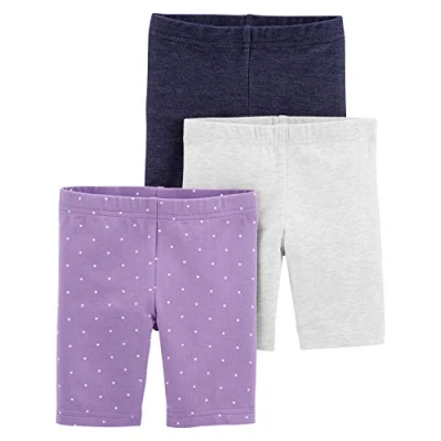 Image of Simple Joys by Carter&#039;s Baby Girls&#039; 3 Pack Bike Shorts, Purple/Denim/Grey, 6 Months (Pack of 3)