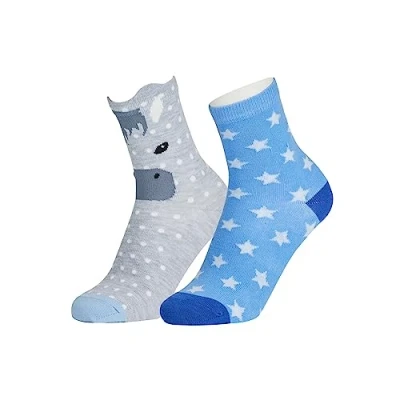 Image of LeMieux Mini Character Socks Cotton Kid&#039;s Ankle with Elasticated Top Cute Horse and Star Design Pack of 2 Sam UK Child Shoe 9 12