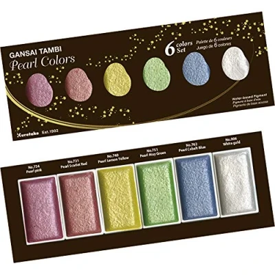 Image of Kuretake Gansai Tambi PEARL COLOURS, 6 Colour set, Watercolor Paint Ideal for Calligraphy, Illustrations, Brush Lettering, Fineart and more, Made in Japan, MC20PC/6V