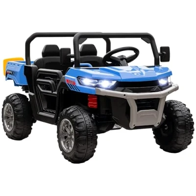 Image of HOMCOM 2 Seater Kids Ride On Car with Electric Bucket, 12V Battery Powered UTV Shovel, Parental Remote, 4 Spring Suspension Wheels, Working Horn, Music Blue