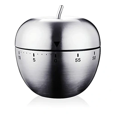 Image of Kitchen Timer Cute Manual Stainless Steel Mechanical Rotating Alarm 60 Minutes Count Down For Cooking Baking Sports Apple
