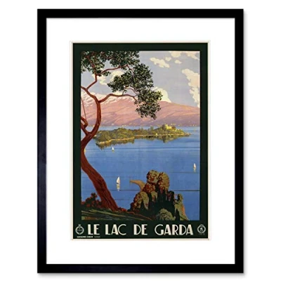 Image of Wee Blue Coo Travel Lake Garda Beautiful Scenic Italy Vintage Advert Framed Wall Art Print
