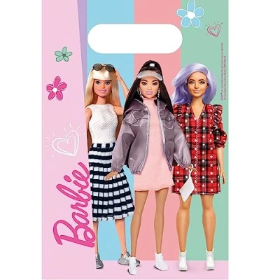 Image of Amscan 9915478 Barbie Sweet Life Kids Birthday Party Paper Loot Bags 8 Pack