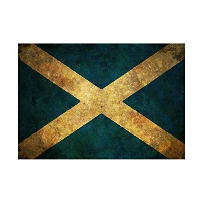 Image of Wee Blue Coo Flag National Scotland Saltire White Grunge Wall Art Print