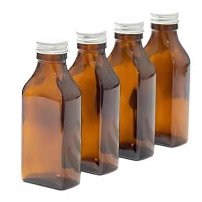 Image of Aura 100ml Rectangular Amber Glass Bottle with Silver Lid Pack of 4