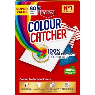 Image of Colour Catcher Protection Sheets (1 pack x 80 sheets), for Mixed Washes to Avoid Run Accidents, Made of 100% Naturally Derived &amp; Biodegradable Fibres