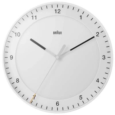 Image of Braun Classic Large Analogue Wall Clock with Silent Sweep Movement, Easy To Read, 30cm Diameter in White, model BC17W.