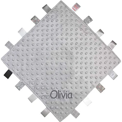 Image of Personalised Name Baby Comforter Blanket with Satin Ribbons (Grey)