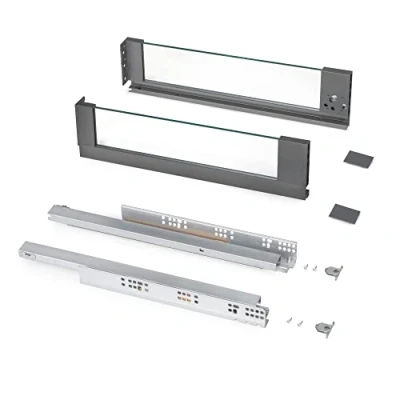 Image of Emuca Vertex Outer Drawer 40 kg (88 lb),H131mm (5,15 inch) with Glass Sides, 500mm (19,6 inch), Anthracite Grey, Steel and Aluminium Glass, 1 kit