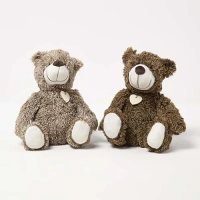 Image of HOMESCAPES Fluffy Teddy Bear Door Stops, Set of 2 in Light and Dark Brown, 25 cm, Luxuriously Soft Material Animal Stoppers for Home or Office Heavy 1.6 kg