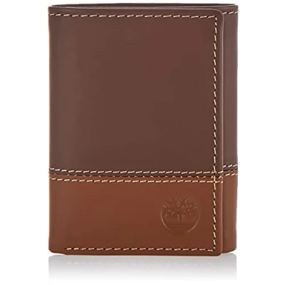 Image of Timberland Men&#039;s Leather Trifold Wallet with Id Window Tri Fold, Brown/Tan, One Size