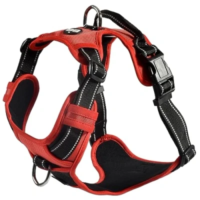 Image of Bobby Rando Walk Dog Harness, Harness Medium Small Large in Nylon, Safe, Comfortable, Reflective, Adjustable, Red, M/40 63x2 CM