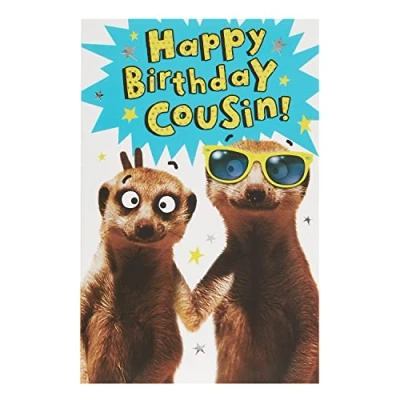 Image of UK Greetings Birthday Card for Cousin Funny Meerkat Design, 137mm x 210mm