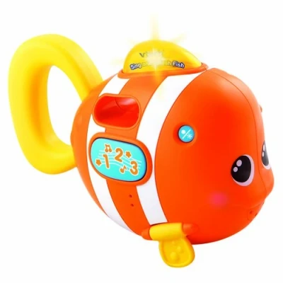 Image of VTech Sing &amp; Splash Fish, Bath Toy for 6 Month Olds + Sensory Bathtub with Lights, Music Sounds, Time Gift Babies Infants 1, 2, 3 years +, English version,Orange,6.3 x 13.8 3.2 cm