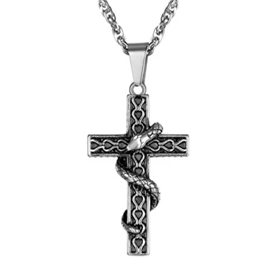 Image of PROSTEEL Cross Snake Necklace Pendant Punk Gothic Vintage Hot Anime Jewelry