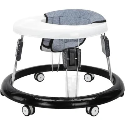 Image of YEALEO Adjustable Baby Walkers for with Easy Clean Tray, Universal Wheeled Walker, Anti Rollover Folding Walker Girls Boys 6 18Months Toddeler, Grey