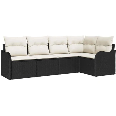 Image of vidaXL 5 Piece Garden Sofa Set with Cushions Black Poly Rattan