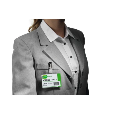Image of Durable Security Badge 60 x 90 mm with Clip Transparent Pack of 25 Badges Includes Blank Insert Cards Ideal for Events and Visitor Management