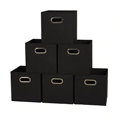 Image of Household Essentials 80 1 Foldable Fabric Storage Bins Set of 6 Cubby Cubes with Handles Black, Polypropylene (PP) Iron, lbs