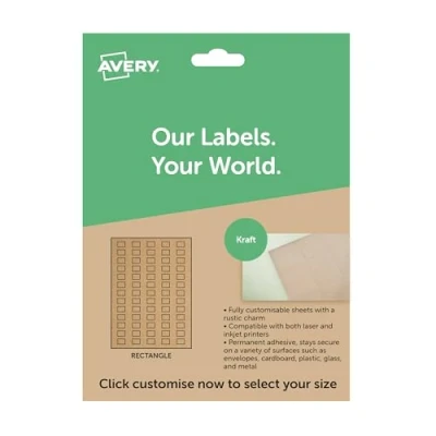 Image of Avery Rectangle Recycled Kraft Paper Labels, A4 Sheet of Custom Stickers, Personalised Sticky Labels for Printing, Brown Product Candle