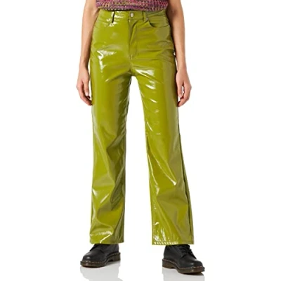 Image of JJXX Women&#039;s Jxkenya Hw Stra Faux Leat Pant Noos, Woodbine/Detail: Shiny, M