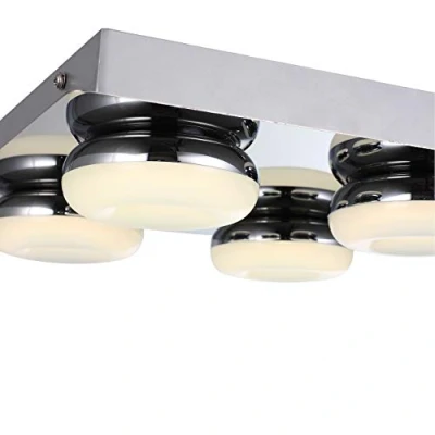 Image of AUROLITE 4 LED Semi Flush Ceiling Light, Polished Chrome Finish, 20 Watts 2300 Lumens, Natural White (4000K), Waterproof (IP44), Ideal for Living Room, Bedroom, Bathroom