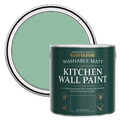 Image of Rust Oleum Green Washable Kitchen Wall Paint in Matt Finish Wanderlust 2.5L