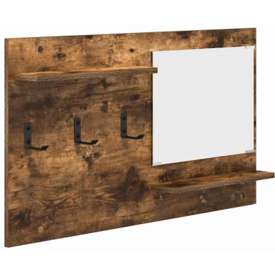 Image of vidaXL Wall mounted Coat Rack with Shelf Storage Mirror Smoked oak Engineered wood