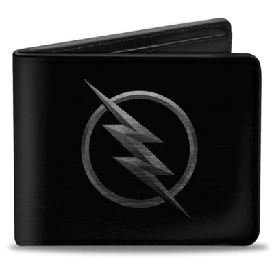 Image of Buckle Down Men&#039;s Reverse Flash Logo Black/Silver Etching Bi Fold Wallet, Default Size