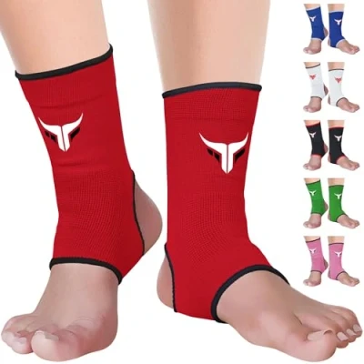Image of Mytra Fusion Ankle Support MMA Muay Thai kick Boxing training Brace Breathable Elasticated Compression Foot (Red, L/XL)