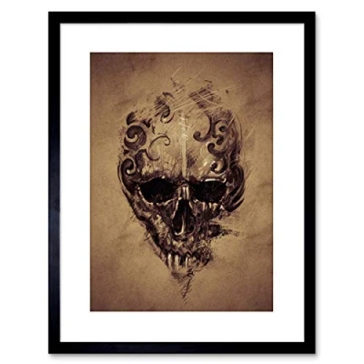Image of Wee Blue Coo PAINTING DRAWING TATTOO CREEPY SKULL GOTHIC GRUNGE FRAMED PRINT F97X4591