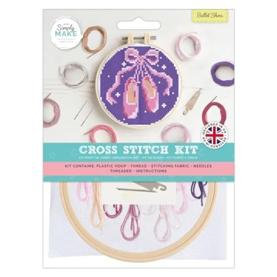 Image of Simply Make docrafts Cross Stitch Hoop Embroidery Kit, Ballet Shoes, DIY Your Own Craft Set, for Adults, Older Children, Kids, Beginners, Experienced Crafters, Perfect Hobby