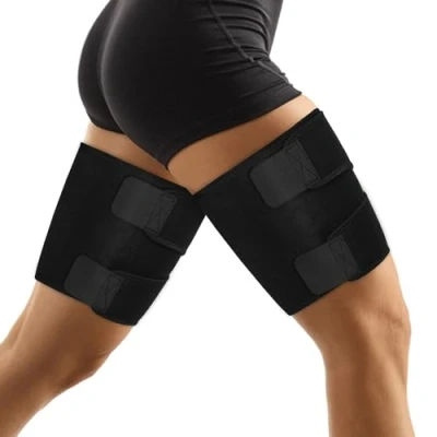 Image of supregear Thigh Wraps Support, 2 Pack Non Slip Compression Sleeve Hamstring Quad Wrap Adjustable Neoprene Upper Leg Brace Slimmer for Women Men Pulled Groin Muscle, Quadriceps, Black, M