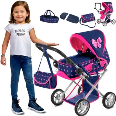 Image of Kinderplay Dolls Pram 3 in 1 Toy Baby Doll Pushchair Buggy Stroller with Adjustable Handle (36.5 64 cm), model KP0200T