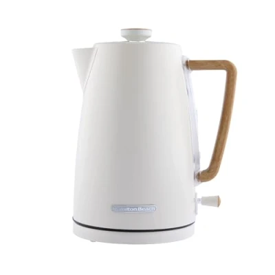 Image of Hamilton Beach Electric Kettle, Scandi 1.7L, Boil Dry Protection, Auto Shut Off, Water Level Window, Stay Cool Handle, Ergonomic Grip, Matte Cream with Wood Effect HBK01MC