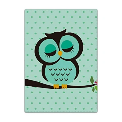 Image of Passport Holder Cover, PU Leather Travel Wallet Case Organiser for Passport, Business Cards, Credit Boarding Passes (Sleeping owl)