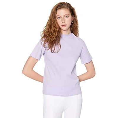 Image of Trendyol FeMan Basics Regular fit Basic High Neck Knit T Shirt Lilac