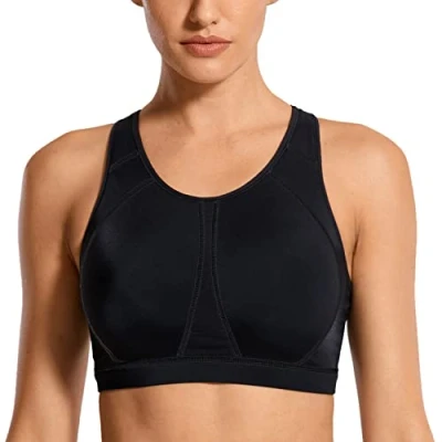 Image of SYROKAN Women&#039;s Sports Bra for Large Breasts High Impact Full Coverage Padded Wireless Running Halter Neck Black 2 40B