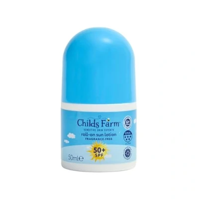 Image of Childs Farm Kids &amp; Baby Sun Lotion Roll On SPF 50+ UVA UVB Very High Protection Extra Water Resistant Fragrance Free Suitable for Dry, Sensitive Eczema Prone Skin, 50ml
