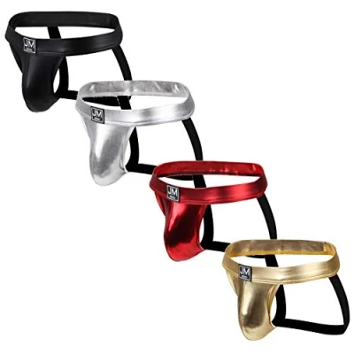 Image of JOCKMAIL 4PCS/Pack Mens Jock Straps Underwear Briefs Pack Super Mesh Men&#039;s Strap (M, Gold+Silver+Black+Red)