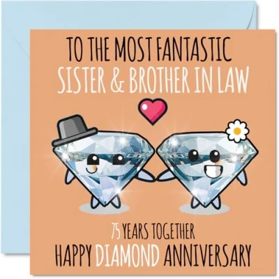 Image of Cute Diamond Anniversary Card for Sister &amp; Brother In Law 75 Years Together Happy 75th Wedding Cards Sister, 145mm x Greeting Anniversaries