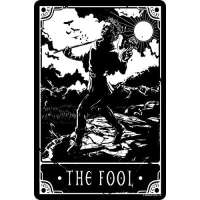 Image of Deadly Tarot The Fool Small Black Tin Sign 10x15cm