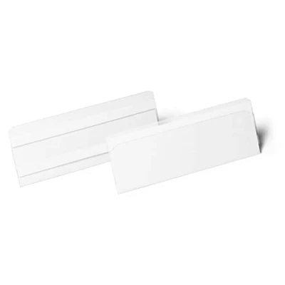 Image of Durable Hard Cover Ticket Holder Self Adhesive Label 1/2 A5 Landscape Pack of 10 Transparent Perfect for Labelling Shelves and Racking