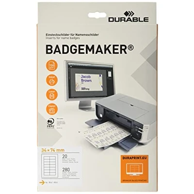 Image of Durable 142502 Badgemaker, PrinTable Name Badge Insert Sheets, 34 x 74 mm 280 Inserts
