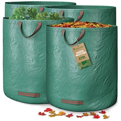 Image of GardenGloss® Garden Waste Bags Heavy Duty with Handles (4pcs) 272L High Capacity Bag UV Stable and Water Repellent Reusable