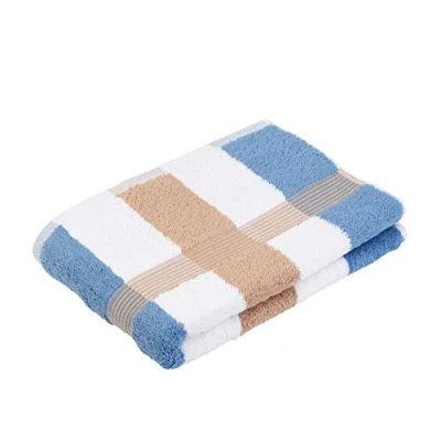 Image of Gözze New York Striped Bath Towels, Set of 4, Soft and Absorbent, 100% Cotton, 70 x 140 cm Maroon/White/Fjord