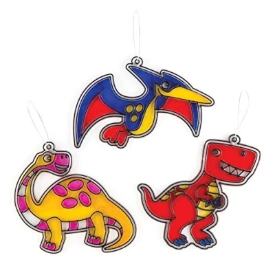 Image of Baker Ross AR391 Decorations (Pack of 8), Assorted, Dinosaur Suncatchers