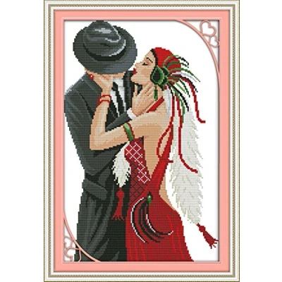 Image of CaptainCrafts New Counted Cross Stitch Kits No pre Printed Fabric Set DMC DIY Art Embroidery Needlework Crafts (Unpreprinted 14CT, The Love of Dancing Girl)