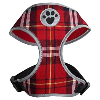 Image of iGadgitz Home U7040 Sweat Proof Dog Harness, Puppy Walking Vest in with Reflective High Visibility Piping &amp; Secure Lockable buckle Tartan Small